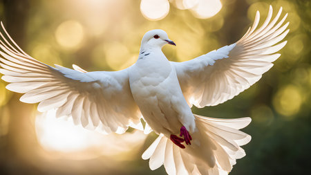 White doves on the background of the sunset. The concept of peace.の素材