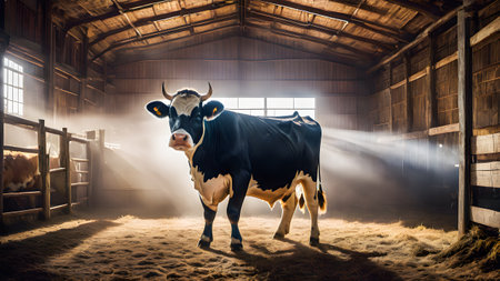 Cow in the barn. Concept of agriculture and livestock farming.の素材