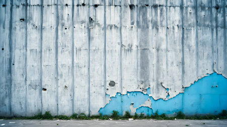 Blue concrete wall with peeling paint. Grunge background.の素材