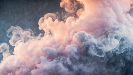 Cloud of pink and blue smoke on a black isolated background. Background from the smoke of vapeの素材