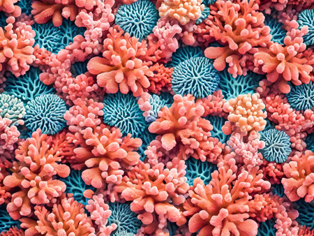 Colorful coral background. Close-up of coral texture. Colorful coral background.の素材
