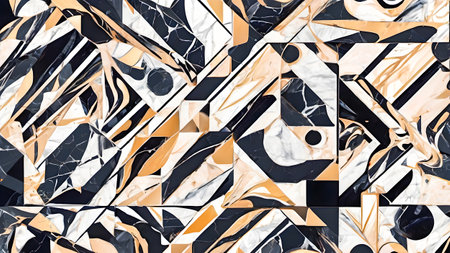 Abstract background of black, white and brown marble with geometric pattern.の素材