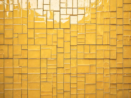 Golden mosaic tiles wall texture background for interior exterior decoration and industrial construction concept design.の素材