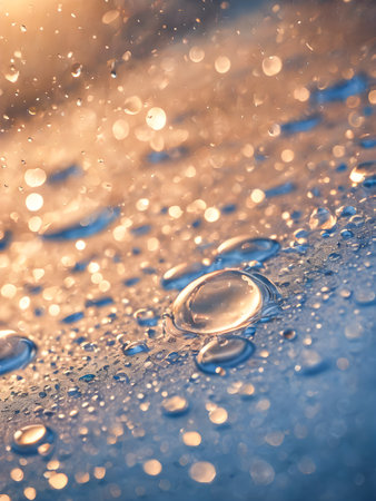 Water drops on a glass surface. Abstract background with shallow depth of field.の素材
