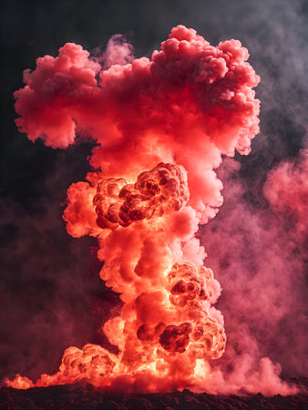 Explosion of red smoke on a black background.