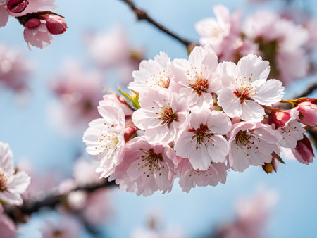 cherry blossom in spring time on blue sky background, sakuraの素材