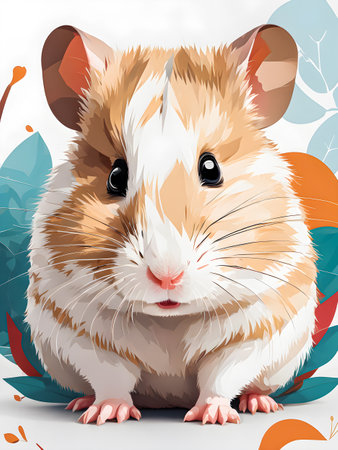 Cute hamster on floral background.の素材