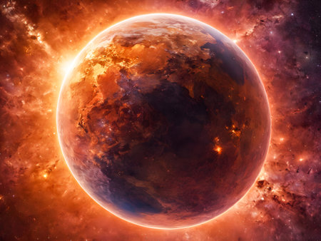 Solar System  Sun and galaxy in deep space.の素材