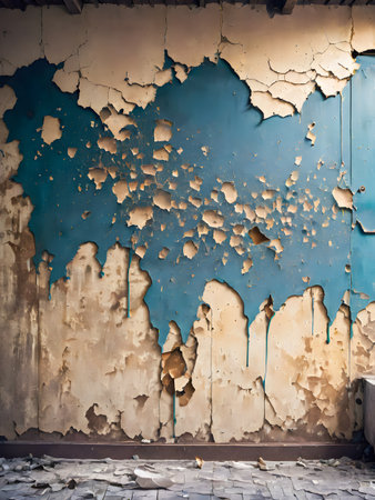 Old blue wall with peeling paint. Abstract background and texture for design.の素材
