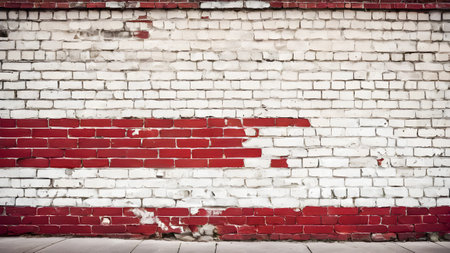 Old brick wall with red and white paint. Abstract background for design.の素材