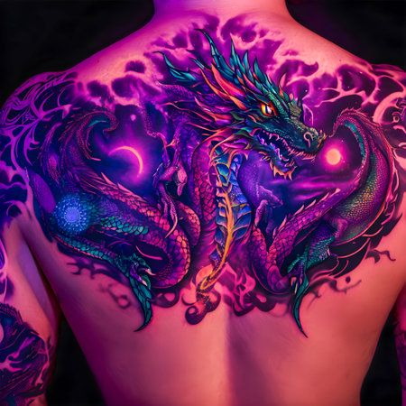 Tattoo art, body painting, close up of a dragonの素材
