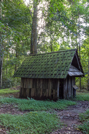 Old wooden hut in the forest,Phu Hin Rong Kla, Thailandの写真素材