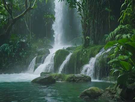 Beautiful waterfall in the rainforest Natural background.の素材