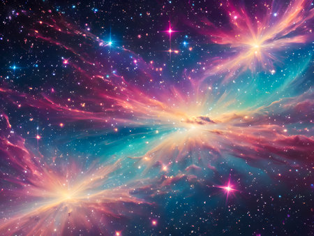 Star field in space and nebulae. Colorful space backgroundの素材