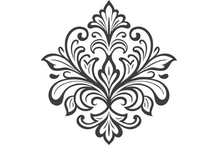 Damask graphic ornament. Floral design element. Black and white patternのイラスト素材
