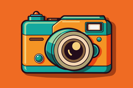 camera icon over orange background colorful design  vector illustration. vector illustrationのイラスト素材