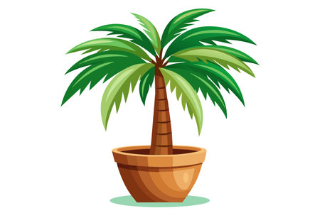 Palm tree in pot isolated on white background. Vector illustration.のイラスト素材