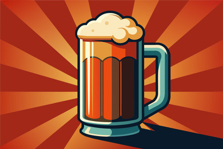 glass of beer with foam on a striped background. vector illustration.のイラスト素材