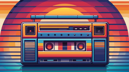 Retro cassette tape player. Vector illustration in flat cartoon style.のイラスト素材