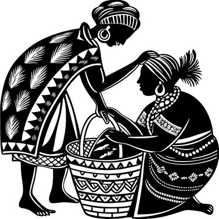 African women. Ethnicity.Vector illustration ready for vinyl cutting.のイラスト素材