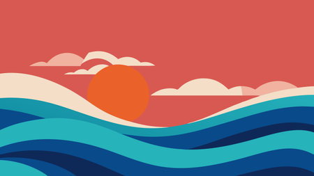 Sunset on the sea. Vector illustration in a flat style.のイラスト素材