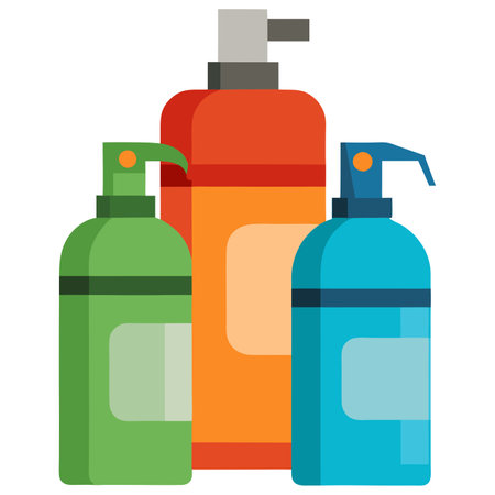 Plastic bottles of cleaning products vector flat design illustration isolated on white background.のイラスト素材