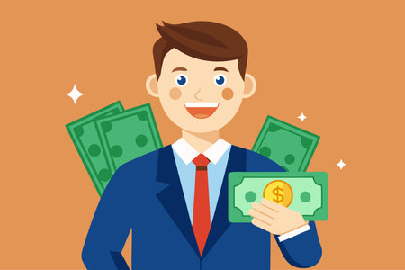 Businessman with money in hand. Vector illustration in flat style.のイラスト素材