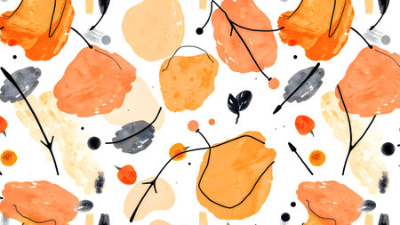 Seamless pattern with watercolor autumn leaves. Hand-drawn illustration.の素材