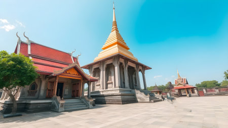 Panorama of thai temple in Bangkok, Thailand.の素材
