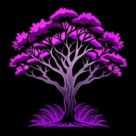 Beautiful purple tree isolated on black background. Vector illustration. EPS 10のイラスト素材