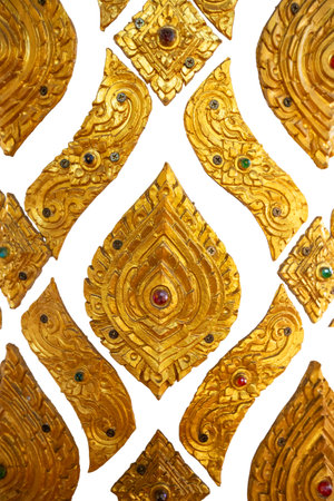 Thai style pattern on the wall of Thai temple, Thailand.の写真素材