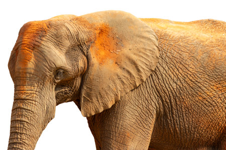 Elephant isolated on white background, close up of a wild animalの写真素材