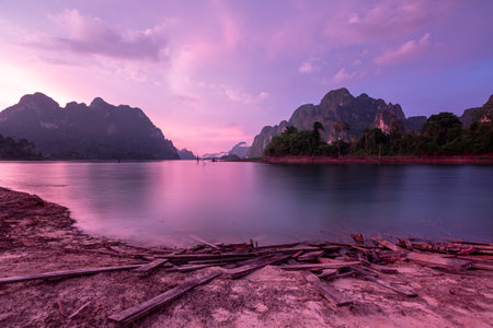 Beautiful sunset at KHAO SOK National Park, Surat Thani Thailand Long exposure.