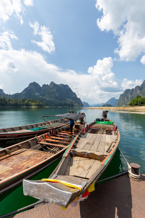 Longtail boat on the  Ratchaprapha Dam,Khao Sok National Park,Thailand