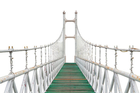 Suspension bridge on white background with clipping path. Isolatedの写真素材