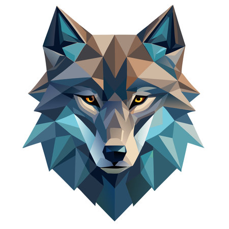 Vector low poly wolf head on white background. Polygonal style illustration.のイラスト素材