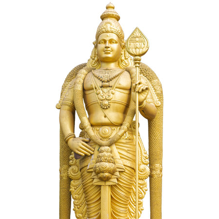 Golden Hindu God Statue in Hindu Temple. Ancient Asian religious sculpture representing spirituality...