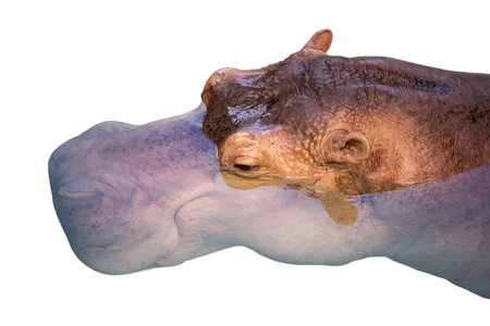 Hippopotamus isolated on a white background. Clipping path included.の写真素材