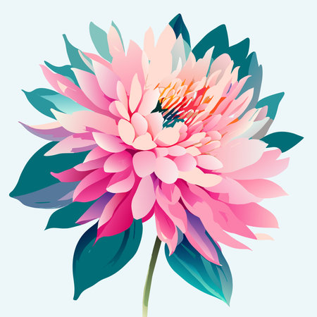 Beautiful pink dahlia flower on blue background. Vector illustration.のイラスト素材