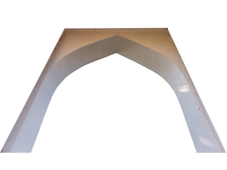 Metal gate frame with an empty wooden signの写真素材