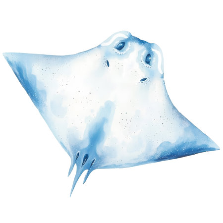 Watercolor painting of a manta ray on a white background.の素材