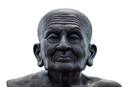 Stone statue of Buddha, an ancient religion figure and work of artの写真素材