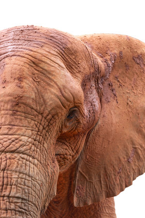 Majestic Elephant Portrait: A close-up study showcases the textures of an elephant's skin and face, its eye revealing a depth of wisdom and character.の写真素材