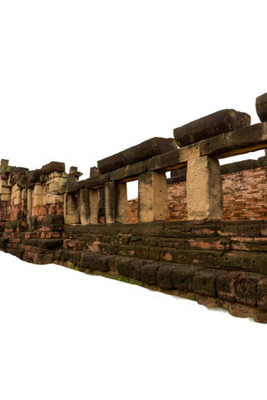The remains of ancient stone architecture of old houses in Nakhon Ratchasima, ancient Khmer stone monuments, historical monuments of travel and history.の写真素材