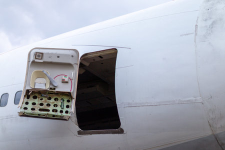The passenger plane's door was opened for repairs.