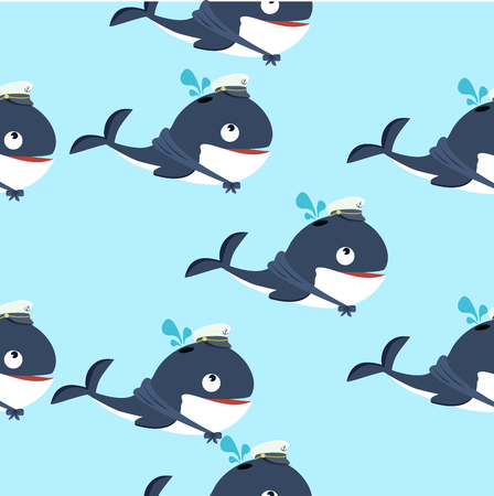 Cute  whale in a sailor suit cartoon patternのイラスト素材