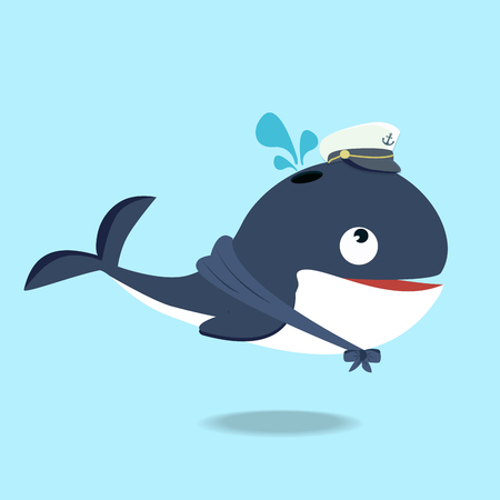 Cute  whale in a sailor suit cartoonのイラスト素材