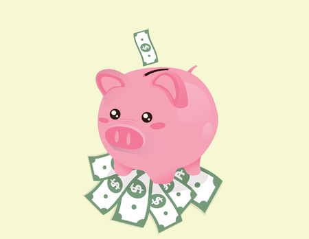 piggy bank on dollarsのイラスト素材