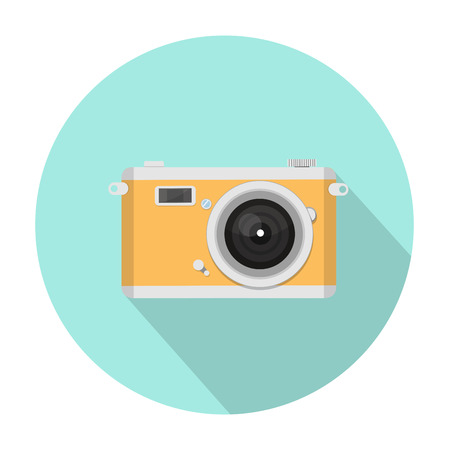 Flat yellow camera icon in a blue circled backgroundのイラスト素材