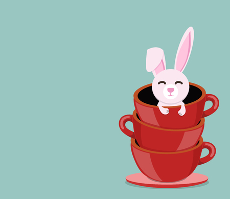 Collection set of shiny red cups with rabbit at top, isolated on blue, cartoon illustrationのイラスト素材